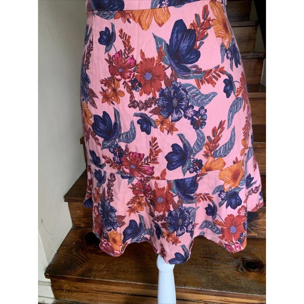 Finders Keepers Floral Twee Mini Dress Pink Linen Blend Square Neck Small Summer - Picture 6 of 16